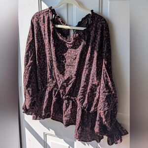 Anthropologie Black and Pink Floral Blouse